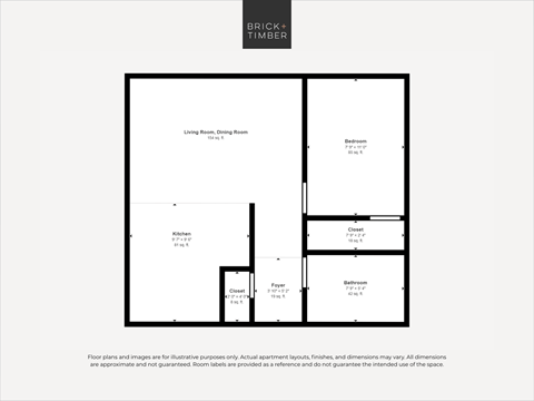 Floor plan for 1 bed, 1 bath, 504 sqft